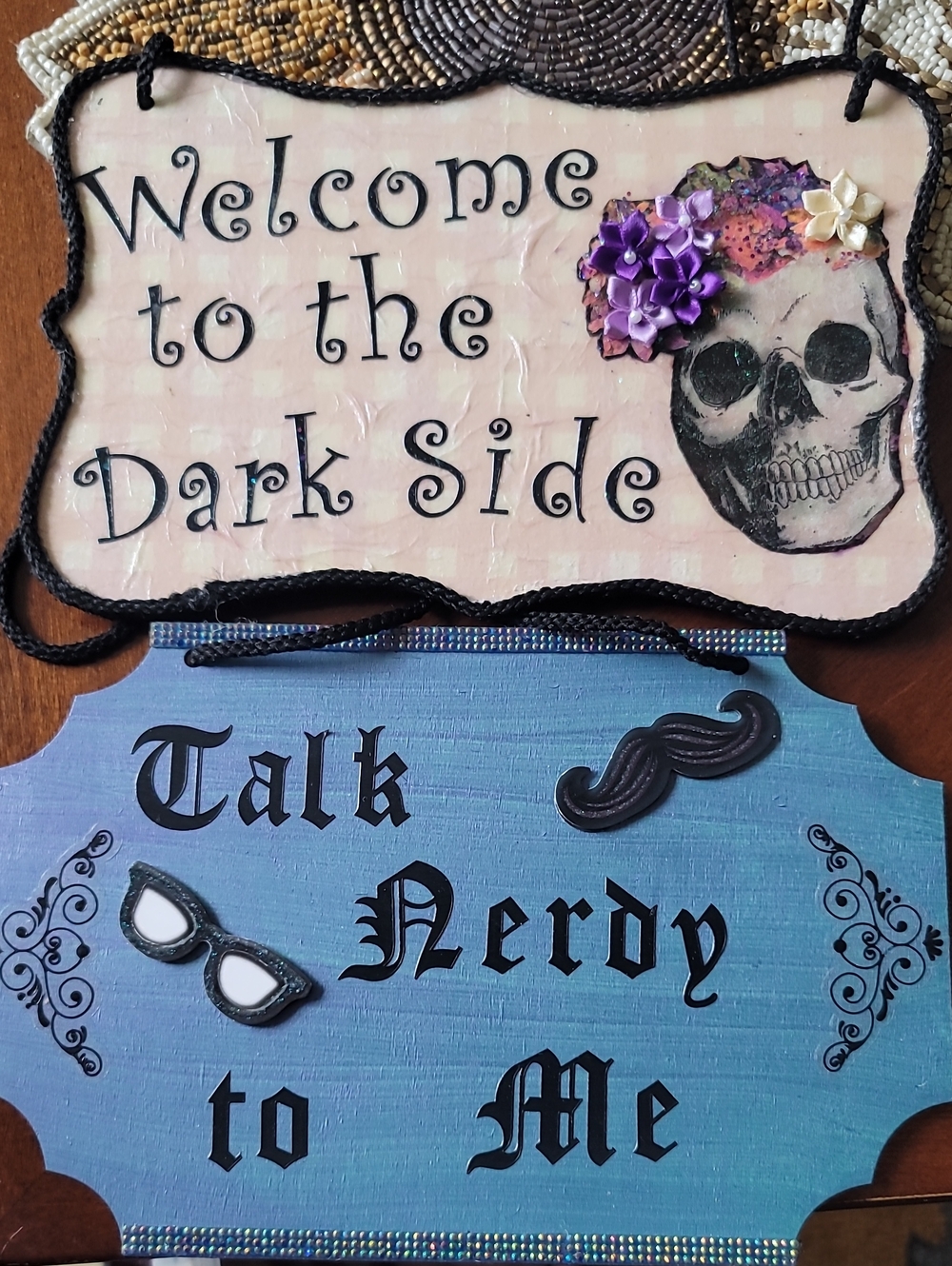 Set Of 2 Wall Decor. 'Talk Nerdy to Me' & 'Welcome to the Dark Side'. Wood.